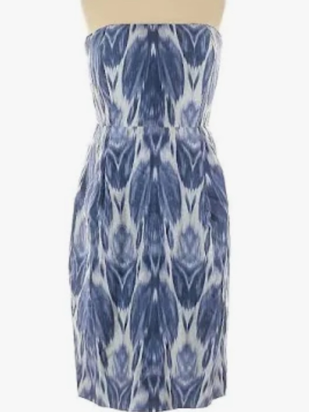 J. Crew Blue and White Strapless Ikat Silk Mini Dress
